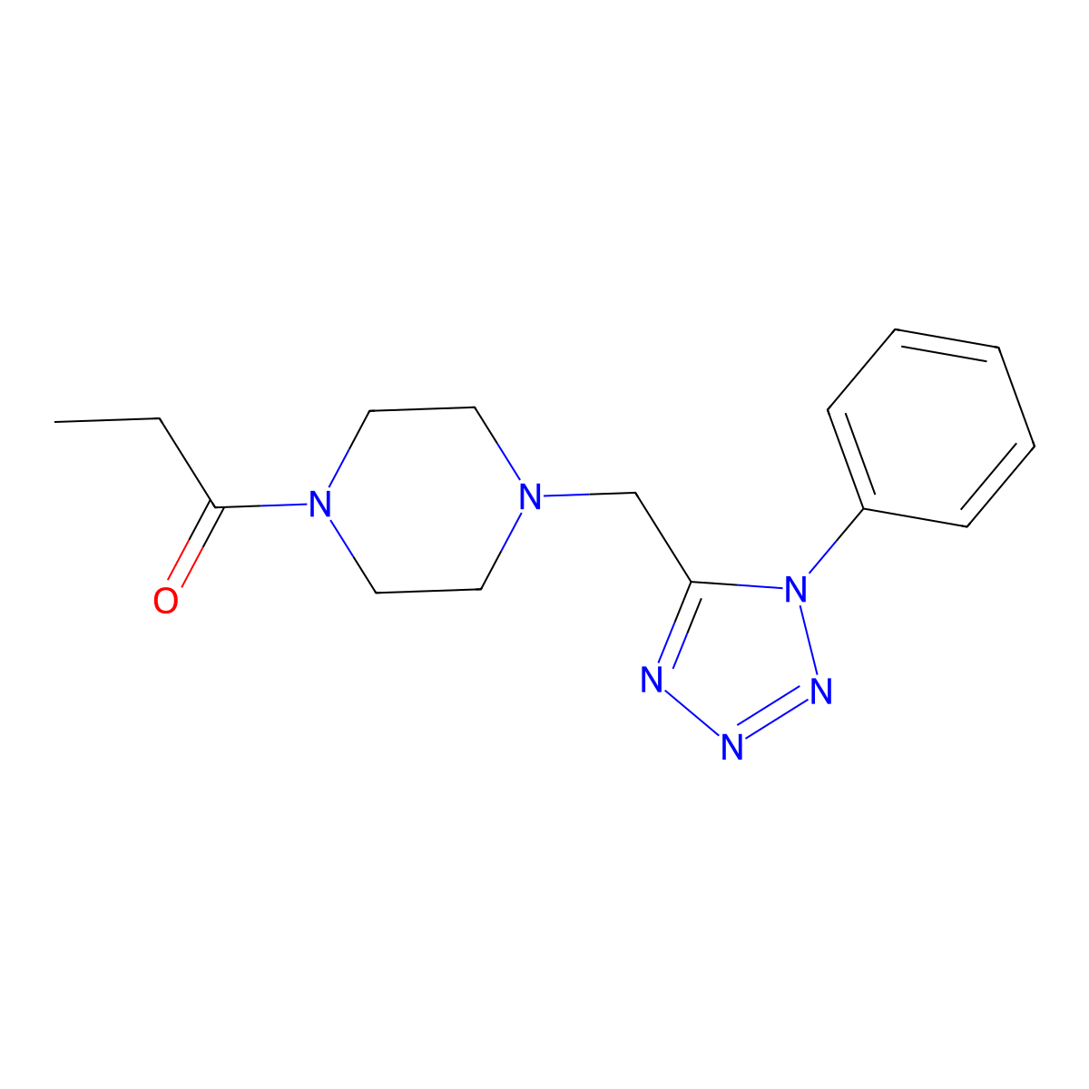 1-(4-((1-phenyl-1H-tetrazol-5-yl)methyl)piperazin-1-yl)propan-1-one molecular structure, CAS 1049356-52-6