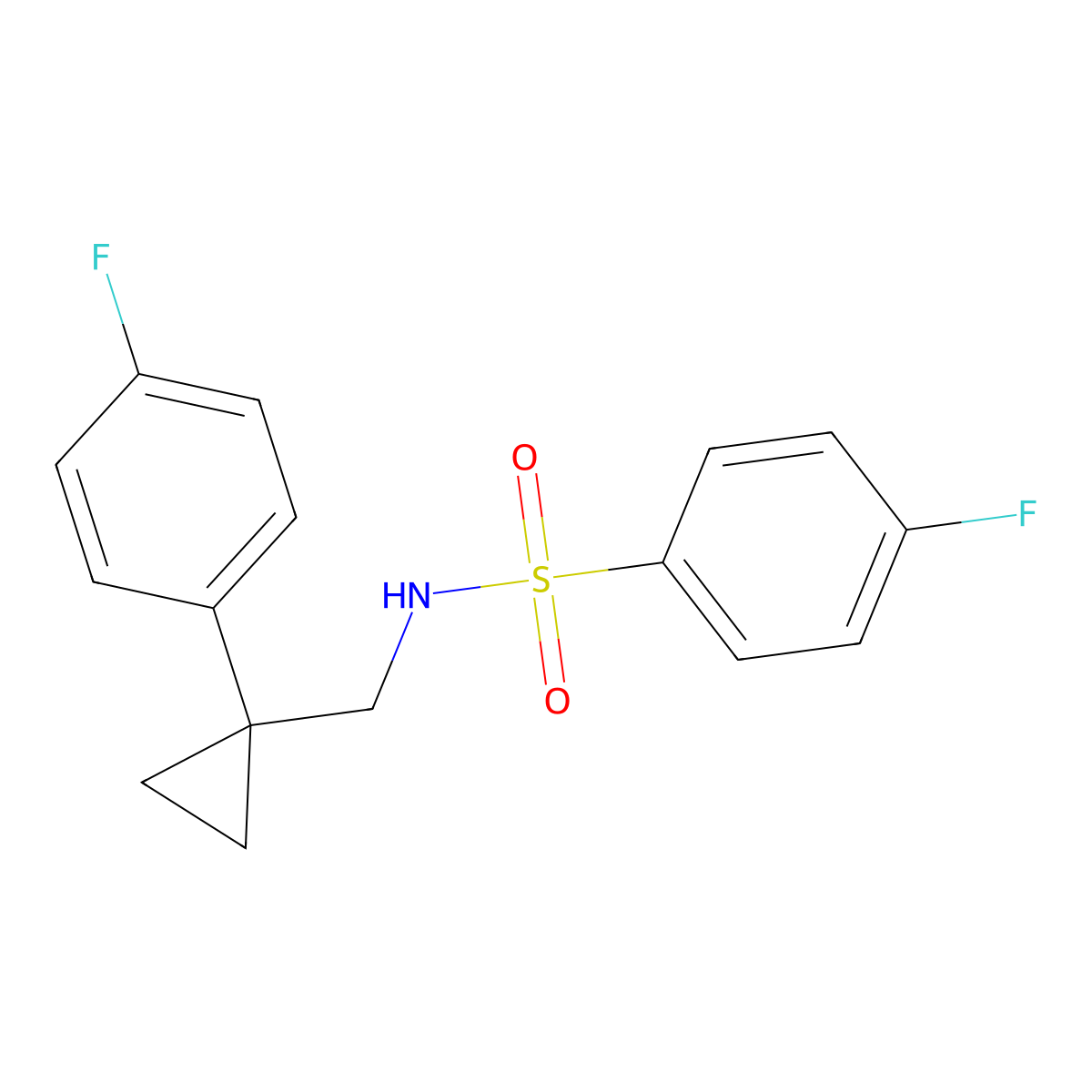 4-fluoro-N-((1-(4-fluorophenyl)cyclopropyl)methyl)benzenesulfonamide molecular structure, CAS 1049357-88-1