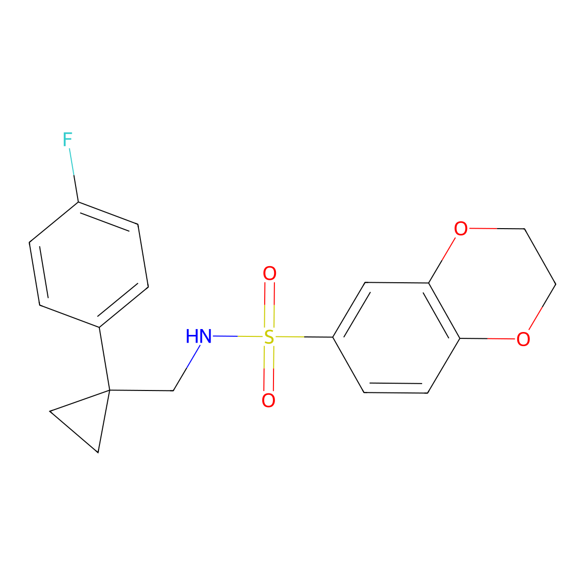N-((1-(4-fluorophenyl)cyclopropyl)methyl)-2,3-dihydrobenzo[b][1,4]dioxine-6-sulfonamide molecular structure, CAS 1049358-03-3