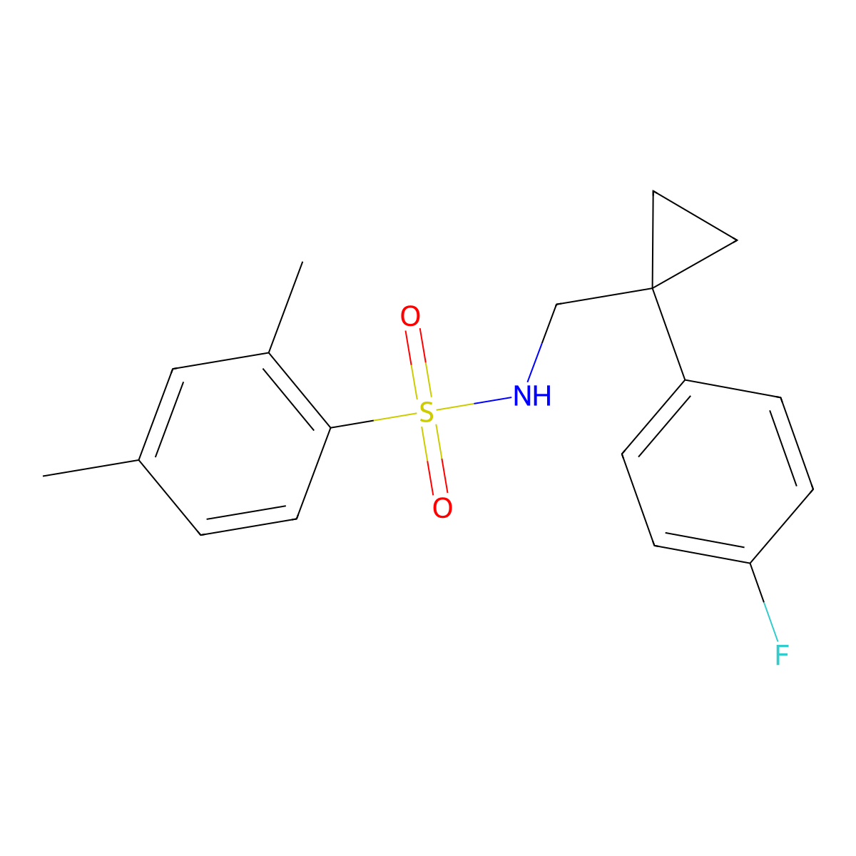 N-((1-(4-fluorophenyl)cyclopropyl)methyl)-2,4-dimethylbenzenesulfonamide molecular structure, CAS 1049358-06-6