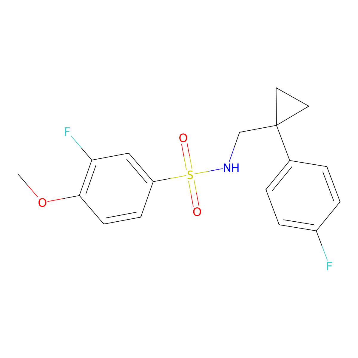 3-fluoro-N-((1-(4-fluorophenyl)cyclopropyl)methyl)-4-methoxybenzenesulfonamide molecular structure, CAS 1049358-09-9