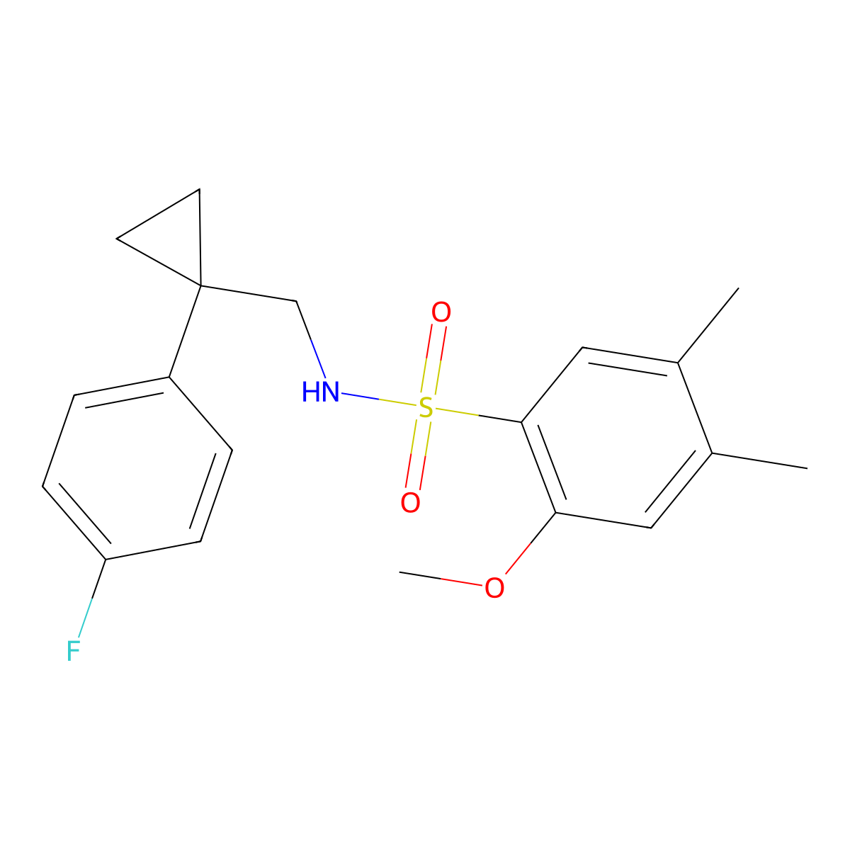 N-((1-(4-fluorophenyl)cyclopropyl)methyl)-2-methoxy-4,5-dimethylbenzenesulfonamide molecular structure, CAS 1049358-21-5