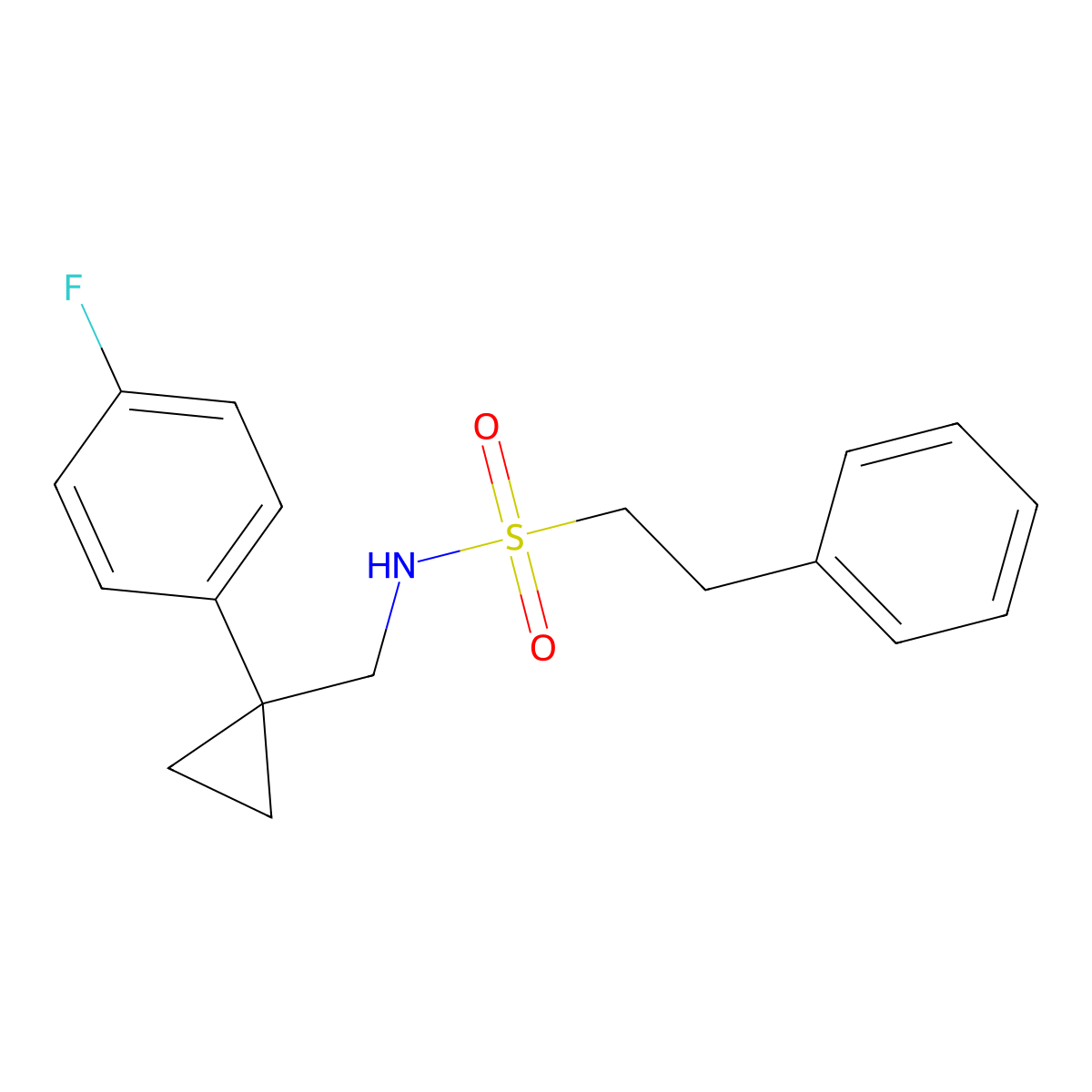 N-((1-(4-fluorophenyl)cyclopropyl)methyl)-2-phenylethanesulfonamide molecular structure, CAS 1049358-25-9