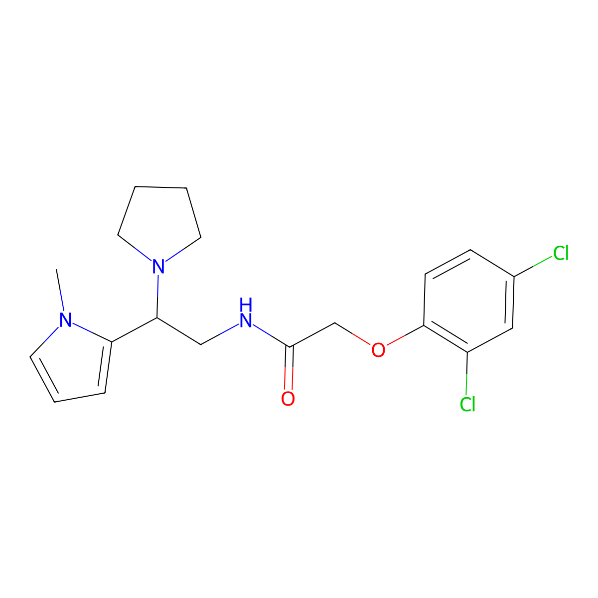 2-(2,4-dichlorophenoxy)-N-(2-(1-methyl-1H-pyrrol-2-yl)-2-(pyrrolidin-1-yl)ethyl)acetamide molecular structure, CAS 1049358-54-4