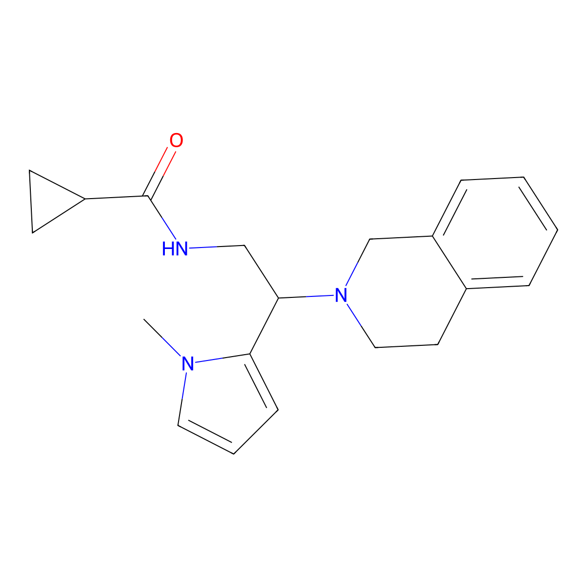 N-(2-(3,4-dihydroisoquinolin-2(1H)-yl)-2-(1-methyl-1H-pyrrol-2-yl)ethyl)cyclopropanecarboxamide molecular structure, CAS 1049361-36-5