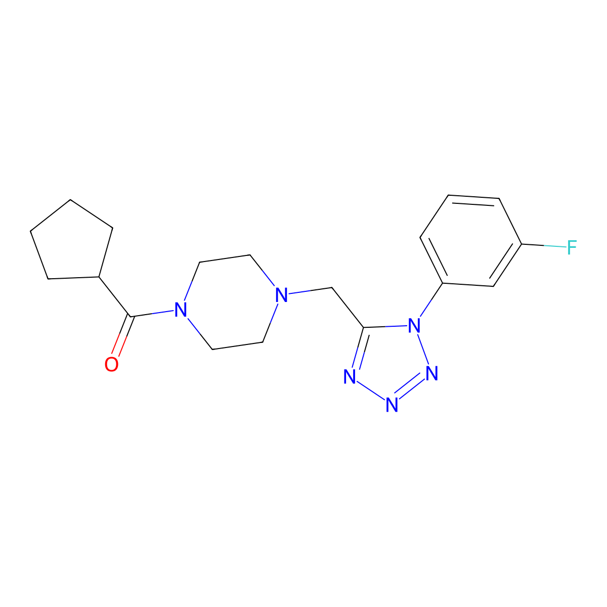 cyclopentyl(4-((1-(3-fluorophenyl)-1H-tetrazol-5-yl)methyl)piperazin-1-yl)methanone molecular structure, CAS 1049363-05-4