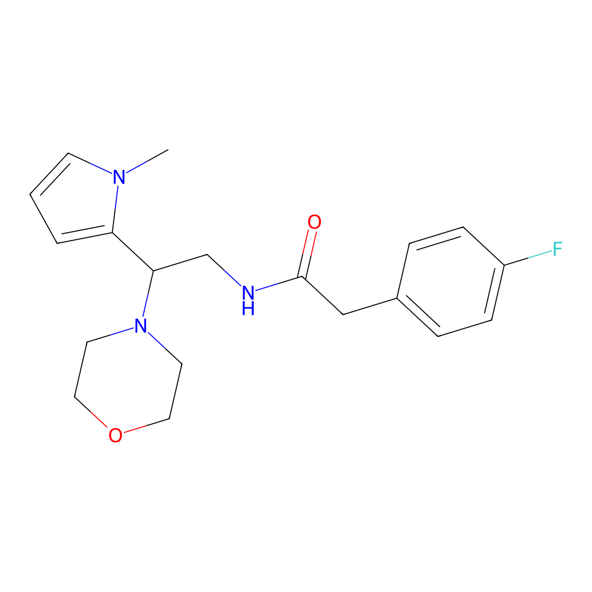 2-(4-fluorophenyl)-N-(2-(1-methyl-1H-pyrrol-2-yl)-2-morpholinoethyl)acetamide molecular structure, CAS 1049363-98-5