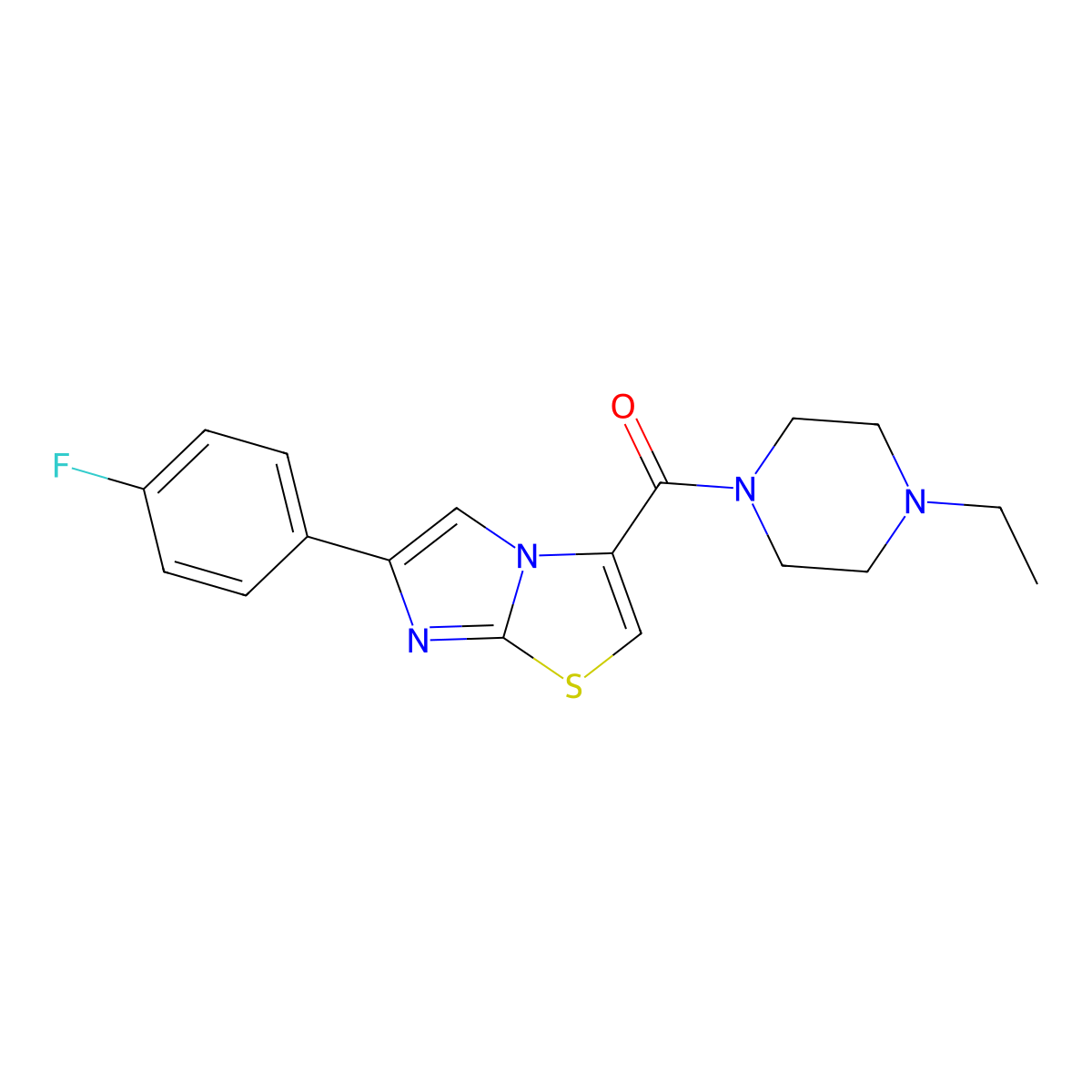 (4-Ethylpiperazin-1-yl)(6-(4-fluorophenyl)imidazo[2,1-b]thiazol-3-yl)methanone molecular structure, CAS 1049364-25-1