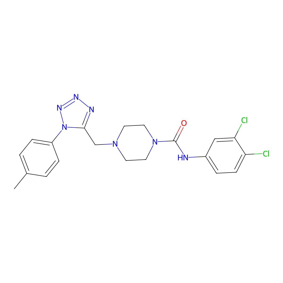 N-(3,4-dichlorophenyl)-4-((1-(p-tolyl)-1H-tetrazol-5-yl)methyl)piperazine-1-carboxamide molecular structure, CAS 1049364-36-4