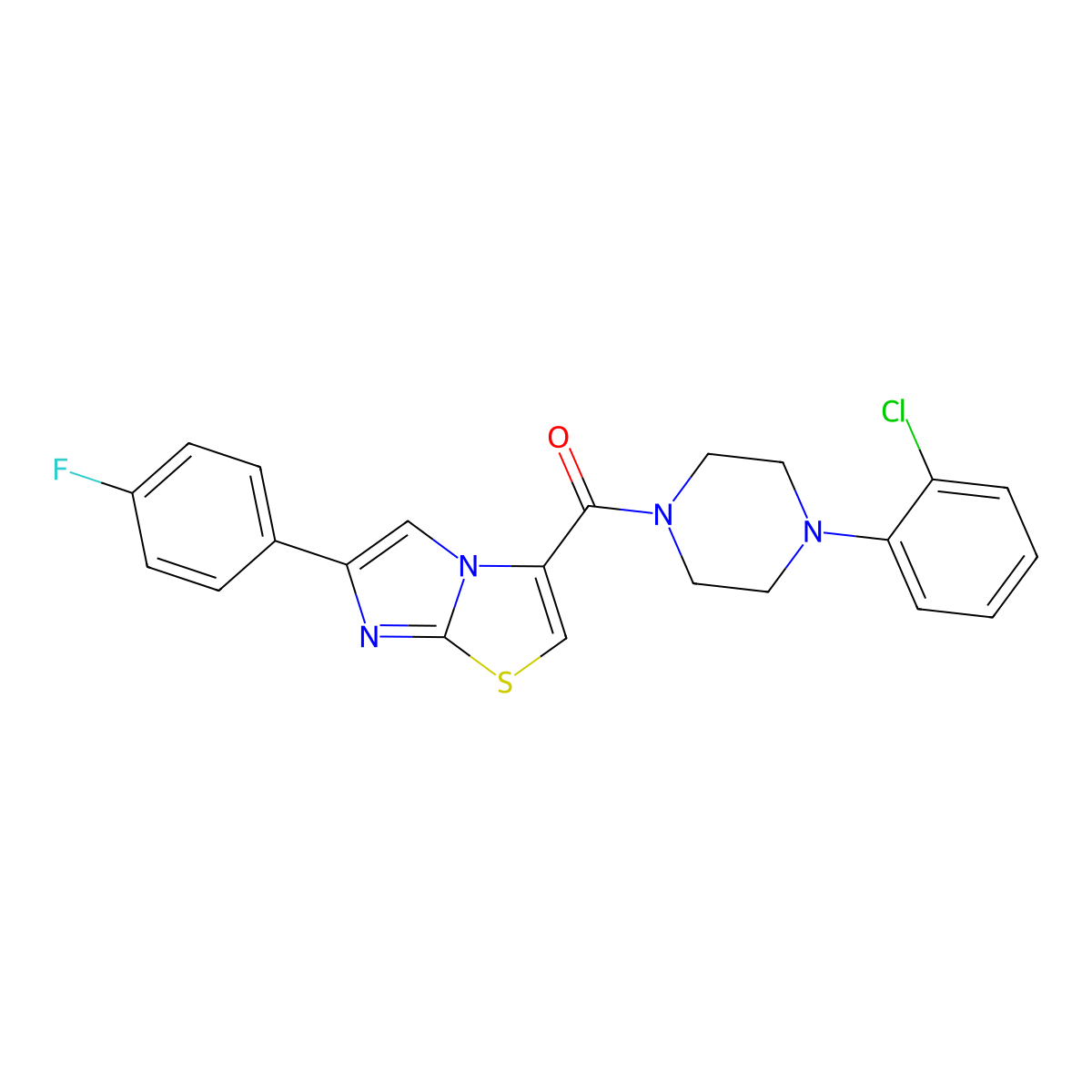 (4-(2-Chlorophenyl)piperazin-1-yl)(6-(4-fluorophenyl)imidazo[2,1-b]thiazol-3-yl)methanone molecular structure, CAS 1049364-39-7