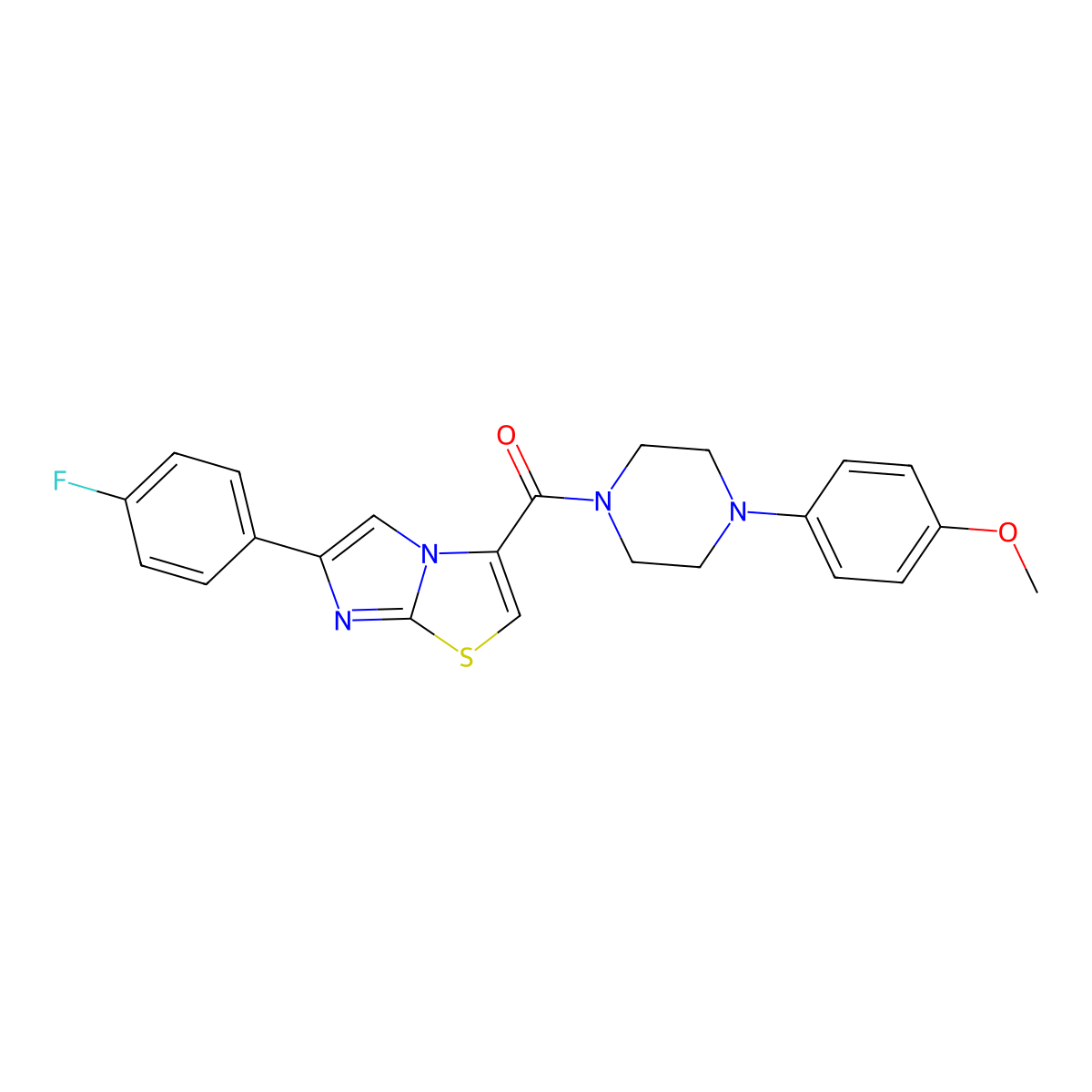 (6-(4-Fluorophenyl)imidazo[2,1-b]thiazol-3-yl)(4-(4-methoxyphenyl)piperazin-1-yl)methanone molecular structure, CAS 1049364-47-7
