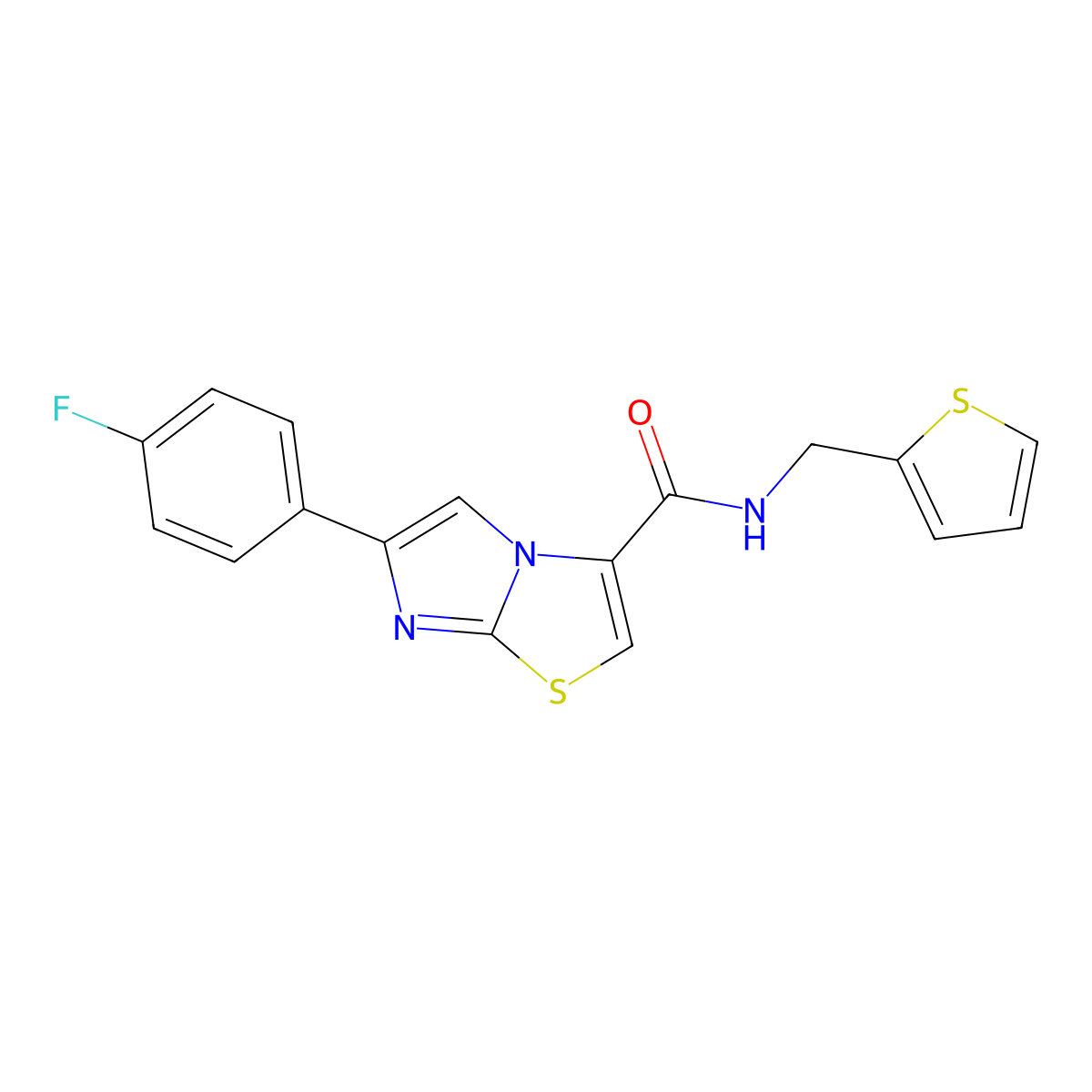 6-(4-fluorophenyl)-N-(thiophen-2-ylmethyl)imidazo[2,1-b]thiazole-3-carboxamide molecular structure, CAS 1049364-63-7