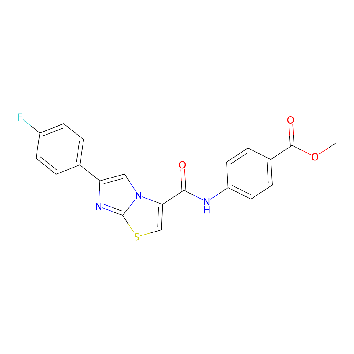 Methyl 4-(6-(4-fluorophenyl)imidazo[2,1-b]thiazole-3-carboxamido)benzoate molecular structure, CAS 1049364-71-7