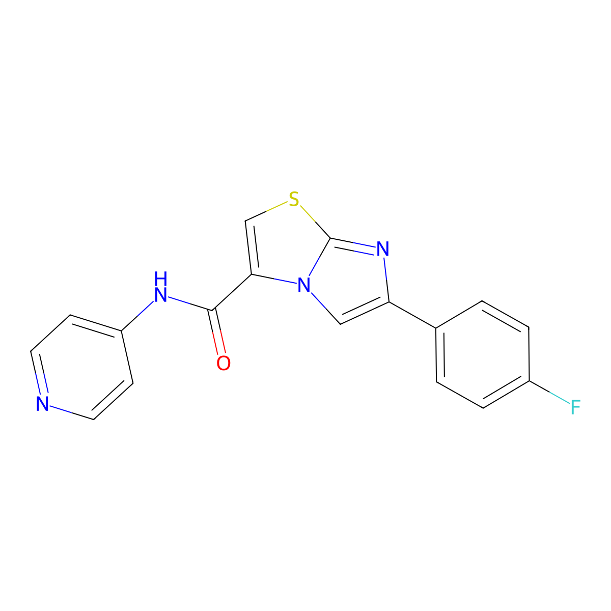 6-(4-fluorophenyl)-N-(pyridin-4-yl)imidazo[2,1-b]thiazole-3-carboxamide molecular structure, CAS 1049364-79-5