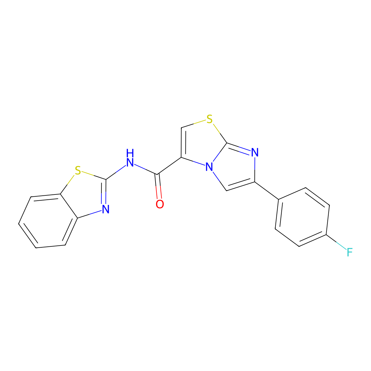 N-(benzo[d]thiazol-2-yl)-6-(4-fluorophenyl)imidazo[2,1-b]thiazole-3-carboxamide molecular structure, CAS 1049364-95-5