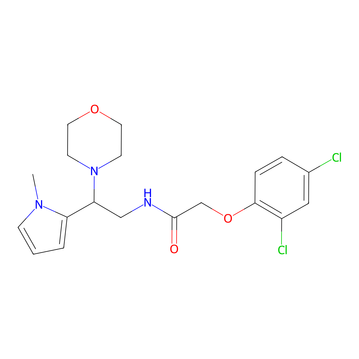 2-(2,4-dichlorophenoxy)-N-(2-(1-methyl-1H-pyrrol-2-yl)-2-morpholinoethyl)acetamide molecular structure, CAS 1049365-18-5