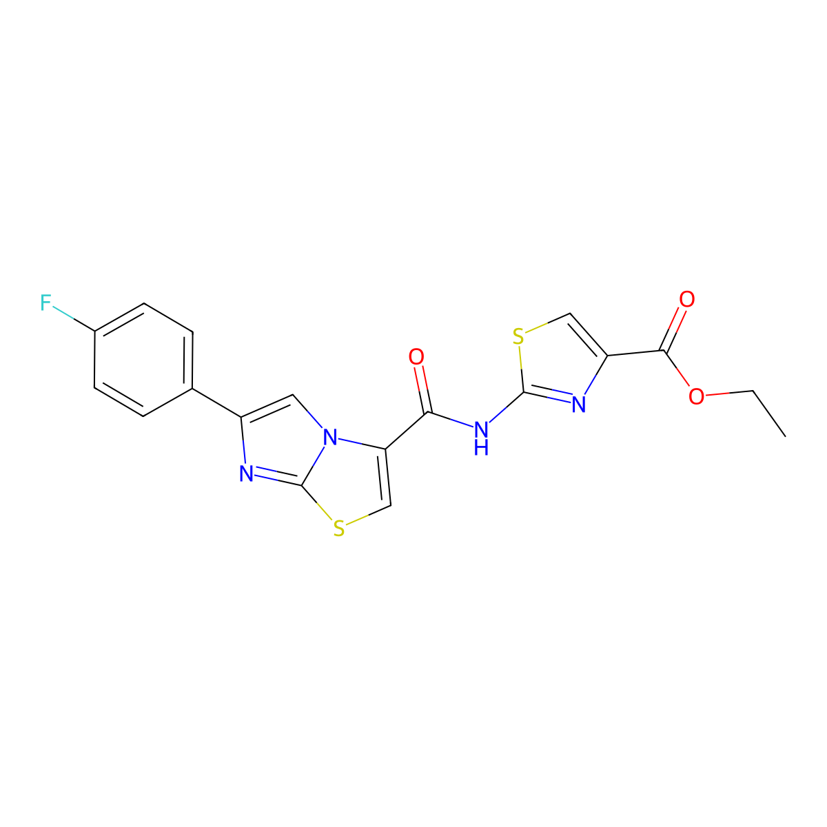 Ethyl 2-(6-(4-fluorophenyl)imidazo[2,1-b]thiazole-3-carboxamido)thiazole-4-carboxylate molecular structure, CAS 1049365-31-2
