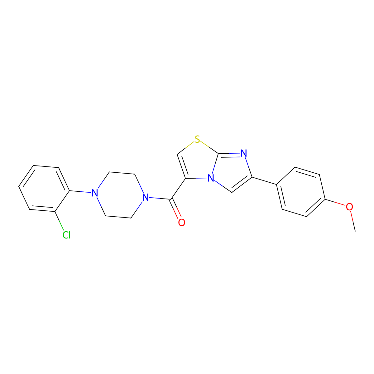 (4-(2-Chlorophenyl)piperazin-1-yl)(6-(4-methoxyphenyl)imidazo[2,1-b]thiazol-3-yl)methanone molecular structure, CAS 1049365-80-1