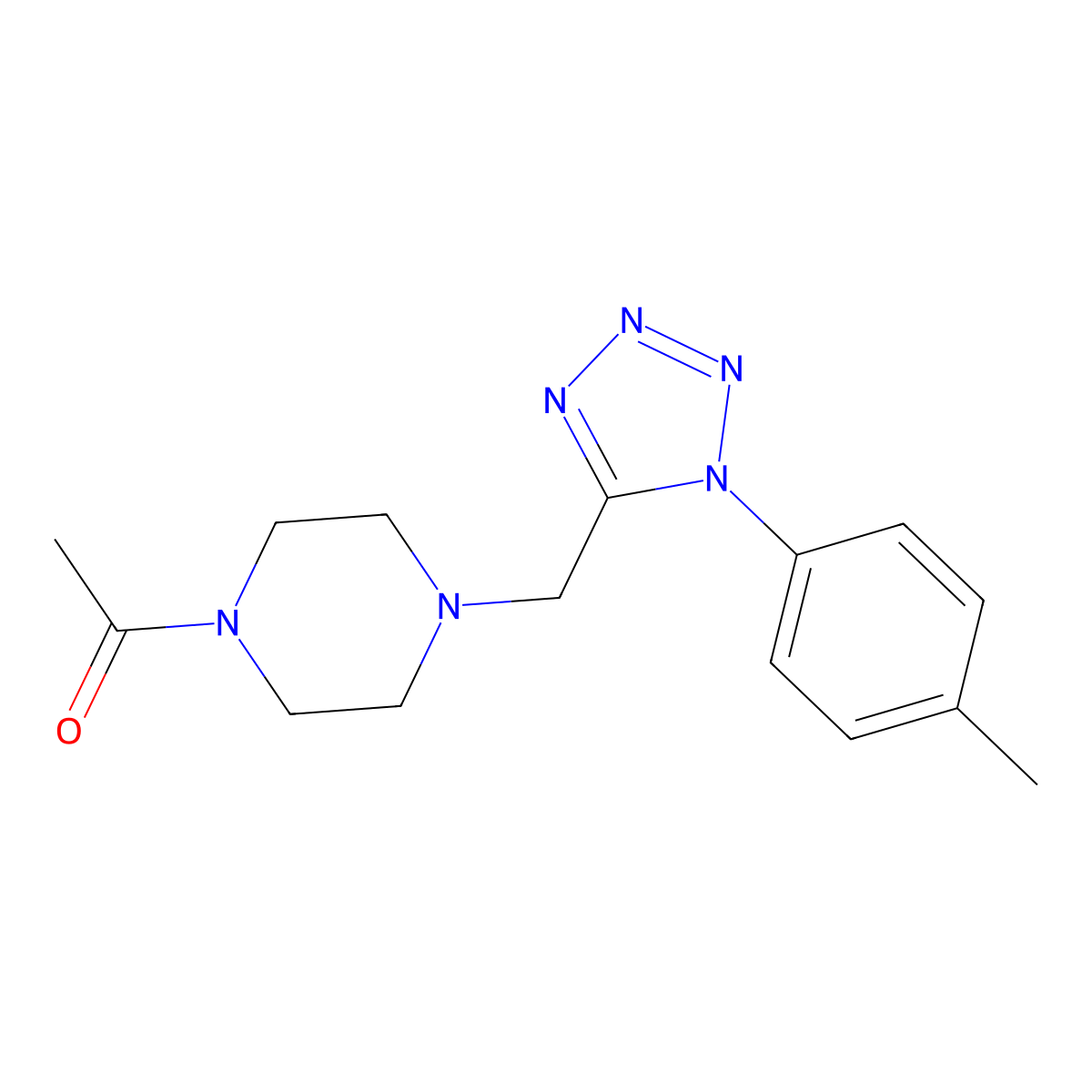 1-(4-((1-(p-tolyl)-1H-tetrazol-5-yl)methyl)piperazin-1-yl)ethanone molecular structure, CAS 1049366-02-0