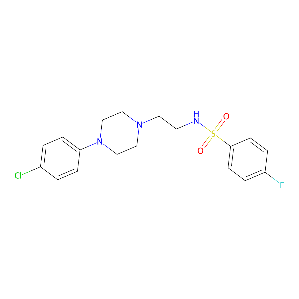 N-{2-[4-(4-chlorophenyl)piperazin-1-yl]ethyl}-4-fluorobenzene-1-sulfonamide molecular structure, CAS 1049366-06-4