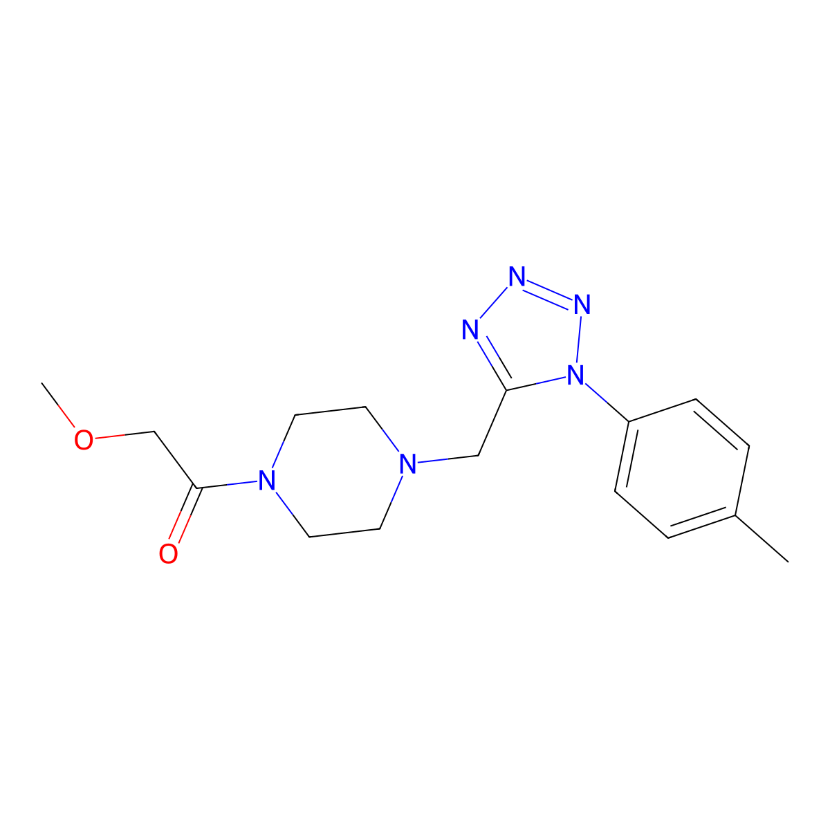 2-methoxy-1-(4-((1-(p-tolyl)-1H-tetrazol-5-yl)methyl)piperazin-1-yl)ethanone molecular structure, CAS 1049366-44-0