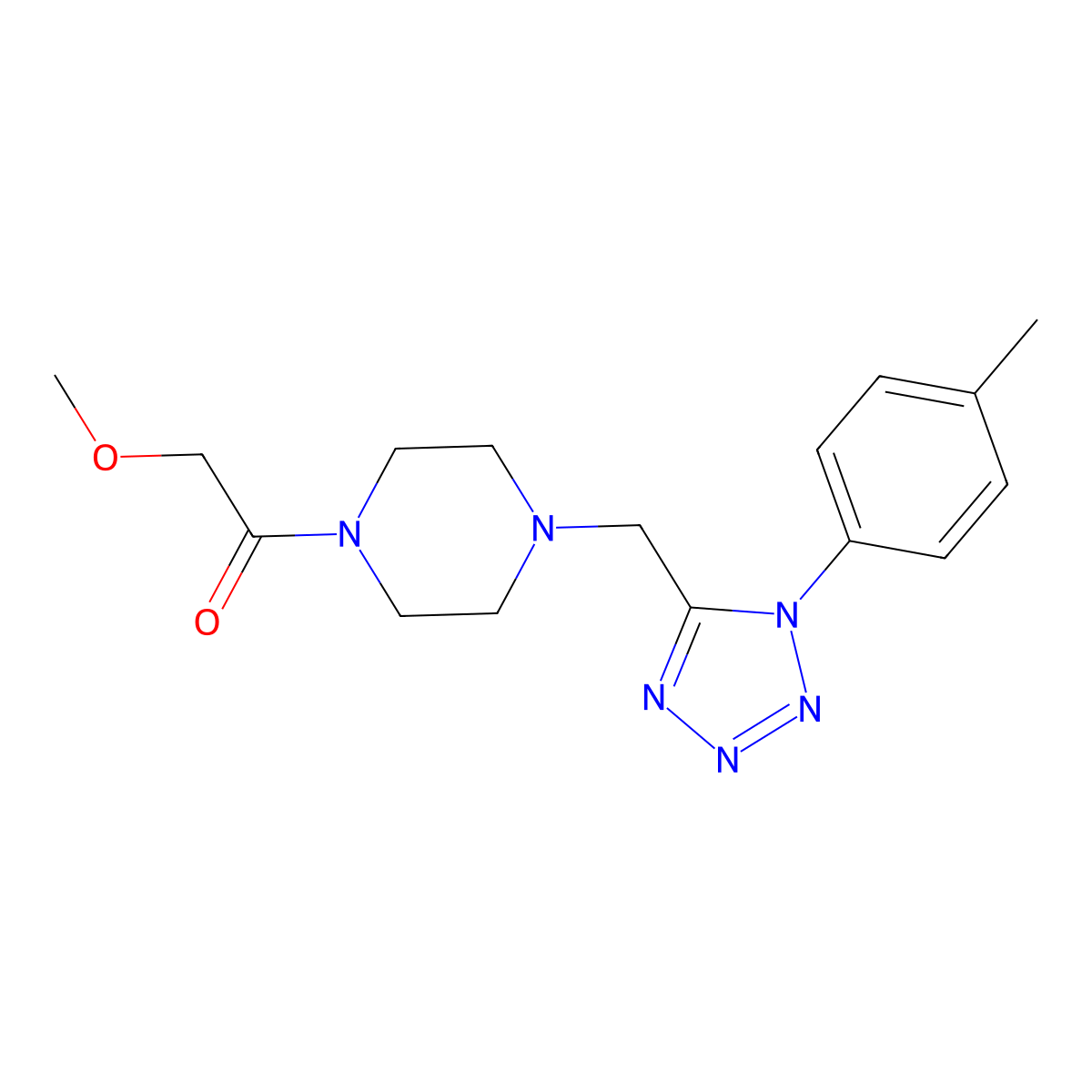 2-methoxy-1-(4-((1-(p-tolyl)-1H-tetrazol-5-yl)methyl)piperazin-1-yl)ethanone molecular structure, CAS 1049366-44-0