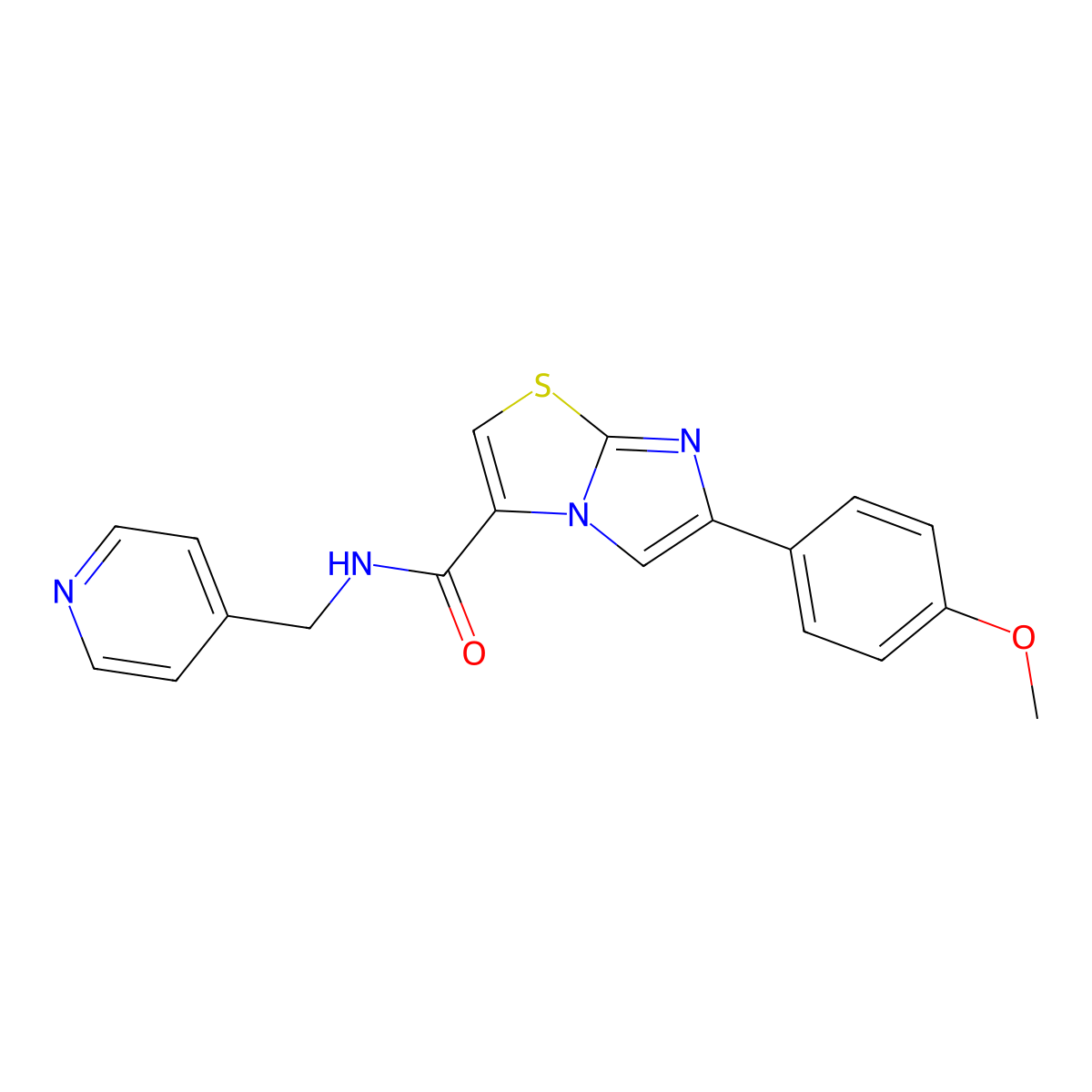 6-(4-methoxyphenyl)-N-(pyridin-4-ylmethyl)imidazo[2,1-b]thiazole-3-carboxamide molecular structure, CAS 1049367-88-5