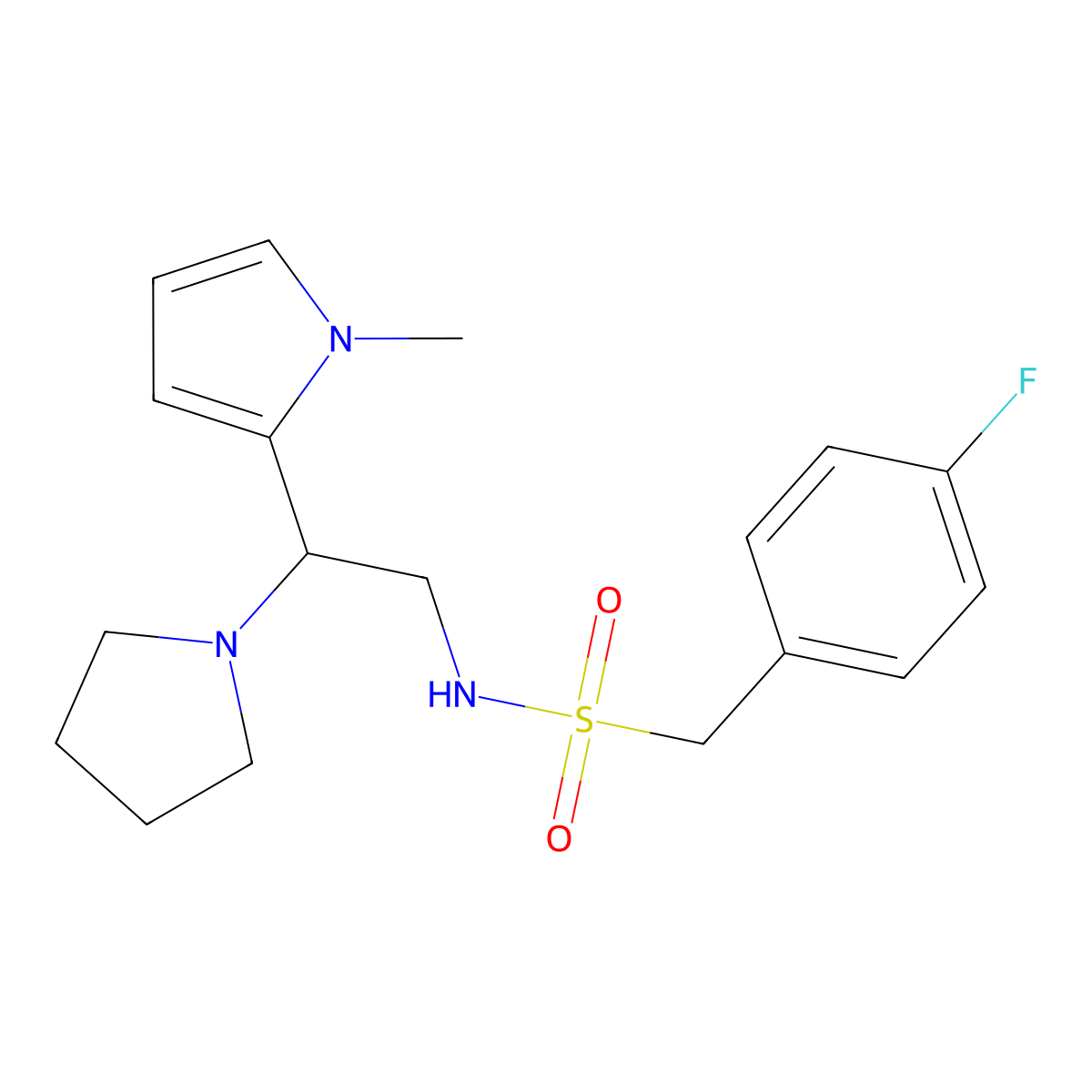 1-(4-fluorophenyl)-N-(2-(1-methyl-1H-pyrrol-2-yl)-2-(pyrrolidin-1-yl)ethyl)methanesulfonamide molecular structure, CAS 1049368-36-6