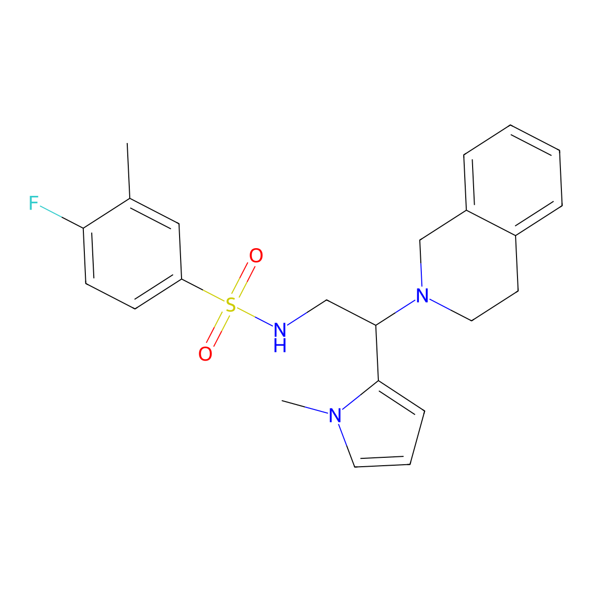 N-(2-(3,4-dihydroisoquinolin-2(1H)-yl)-2-(1-methyl-1H-pyrrol-2-yl)ethyl)-4-fluoro-3-methylbenzenesulfonamide molecular structure, CAS 1049369-19-8