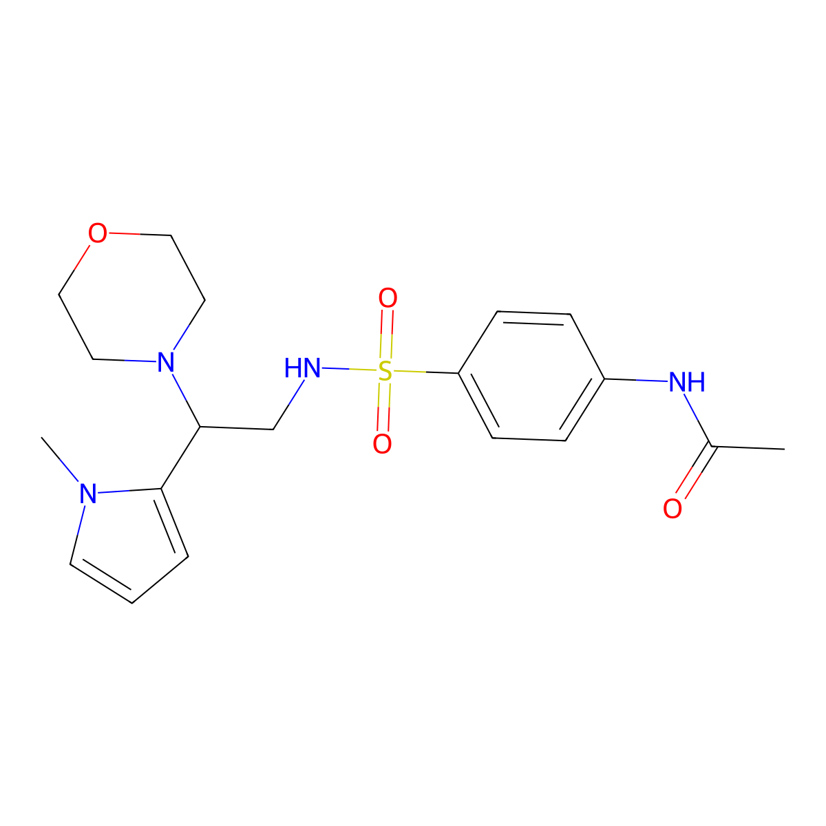 N-(4-(N-(2-(1-methyl-1H-pyrrol-2-yl)-2-morpholinoethyl)sulfamoyl)phenyl)acetamide molecular structure, CAS 1049369-65-4