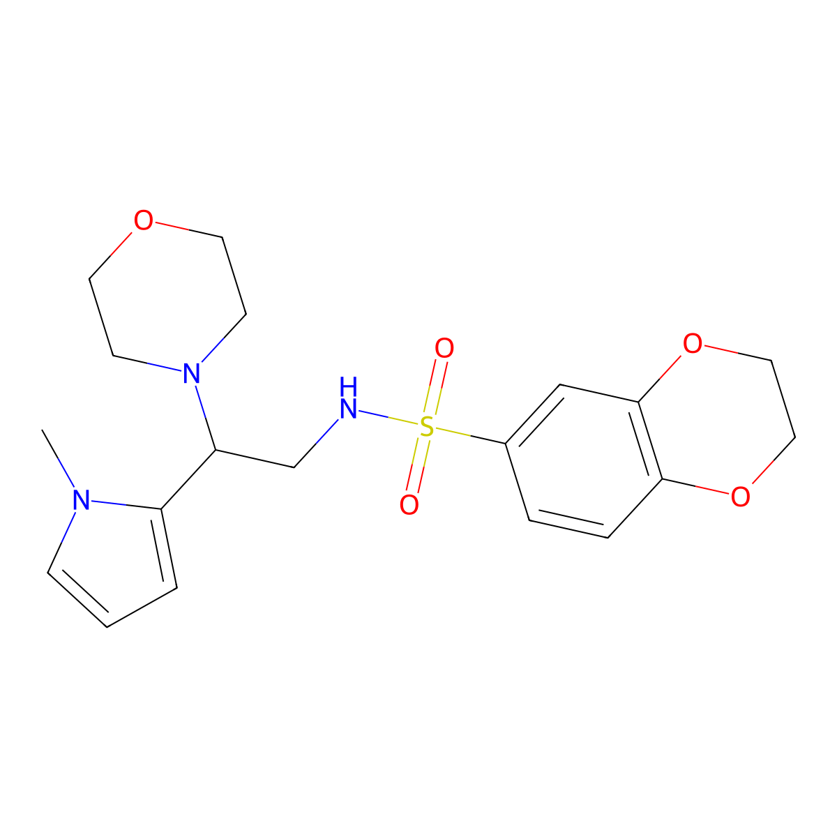 N-(2-(1-methyl-1H-pyrrol-2-yl)-2-morpholinoethyl)-2,3-dihydrobenzo[b][1,4]dioxine-6-sulfonamide molecular structure, CAS 1049370-03-7
