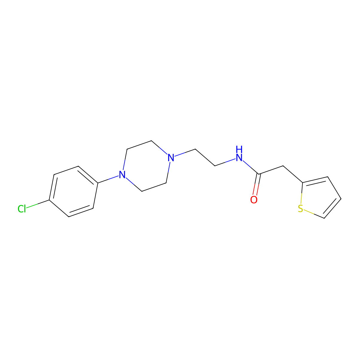 N-{2-[4-(4-chlorophenyl)piperazin-1-yl]ethyl}-2-(thiophen-2-yl)acetamide molecular structure, CAS 1049371-38-1