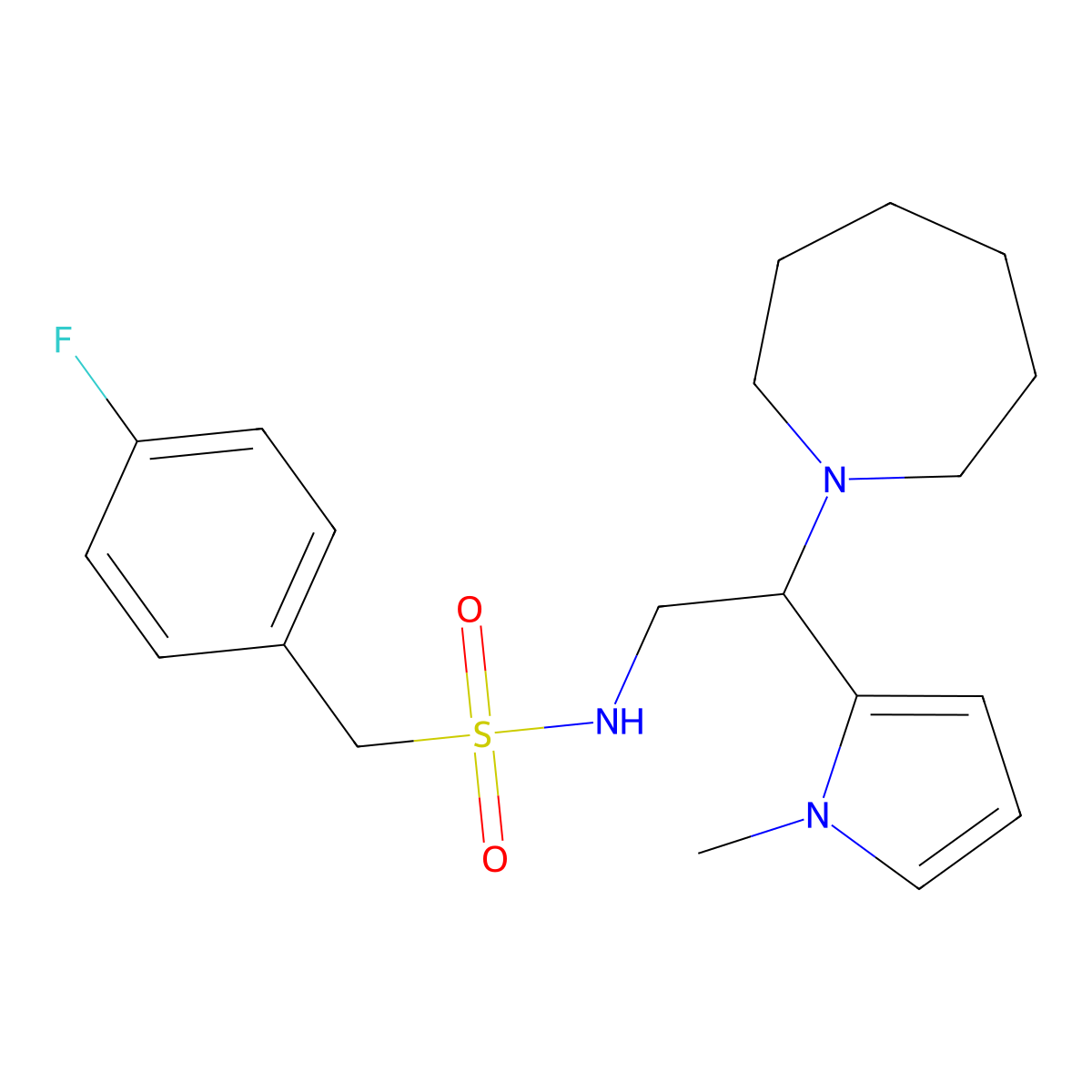 N-(2-(azepan-1-yl)-2-(1-methyl-1H-pyrrol-2-yl)ethyl)-1-(4-fluorophenyl)methanesulfonamide molecular structure, CAS 1049372-52-2