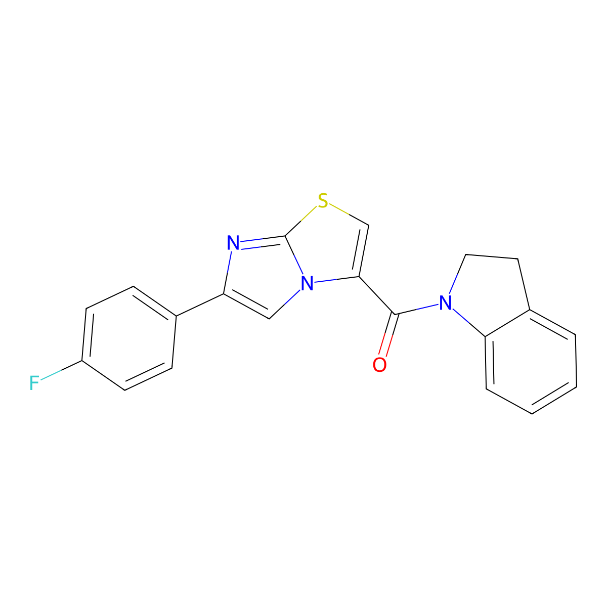 (6-(4-Fluorophenyl)imidazo[2,1-b]thiazol-3-yl)(indolin-1-yl)methanone molecular structure, CAS 1049372-56-6