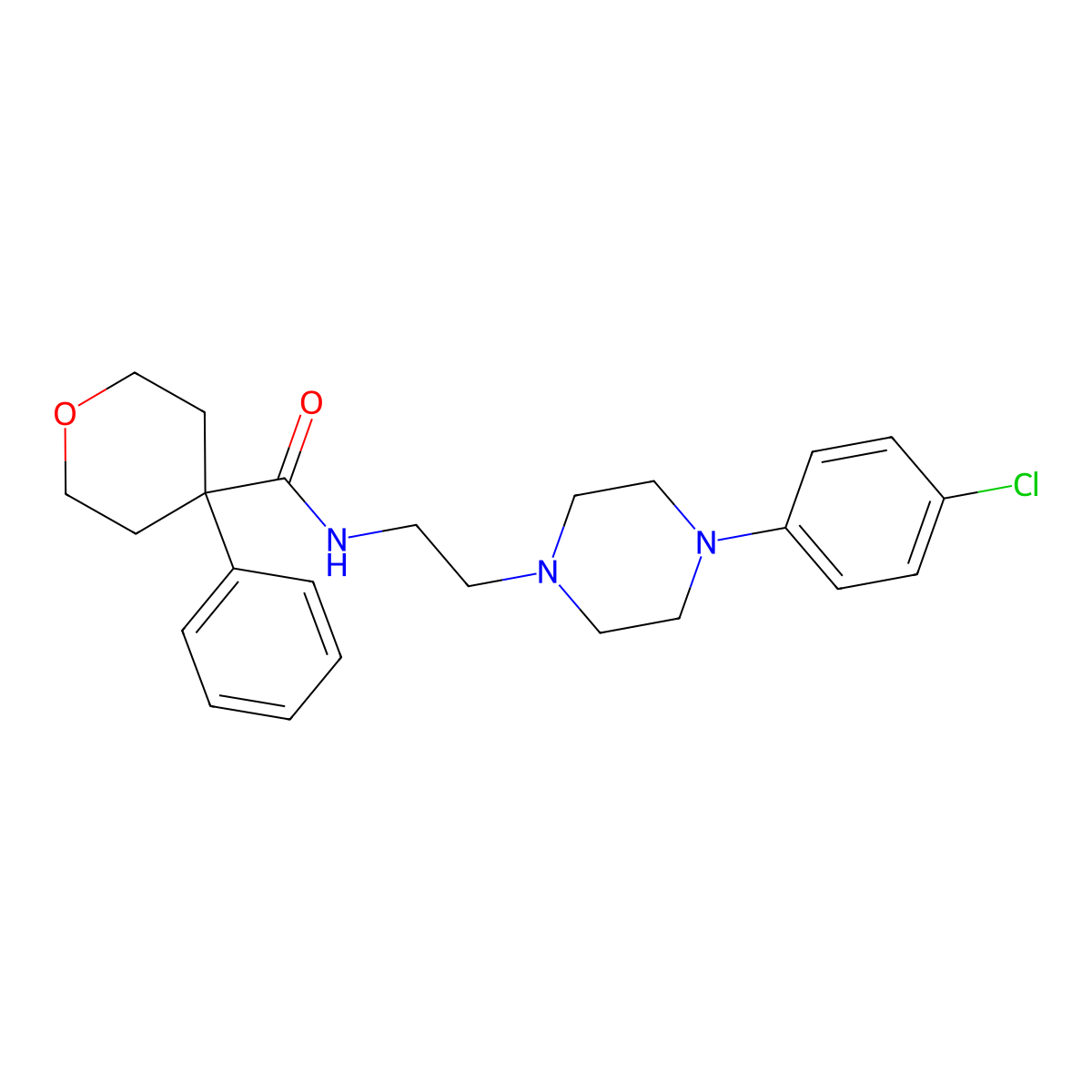 N-(2-(4-(4-chlorophenyl)piperazin-1-yl)ethyl)-4-phenyltetrahydro-2H-pyran-4-carboxamide molecular structure, CAS 1049372-92-0