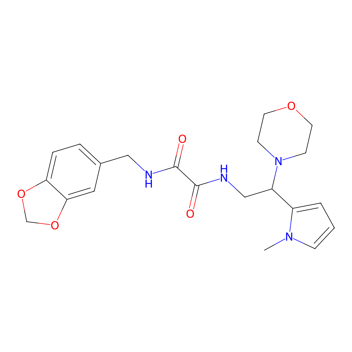 N1-(benzo[d][1,3]dioxol-5-ylmethyl)-N2-(2-(1-methyl-1H-pyrrol-2-yl)-2-morpholinoethyl)oxalamide molecular structure, CAS 1049374-79-9