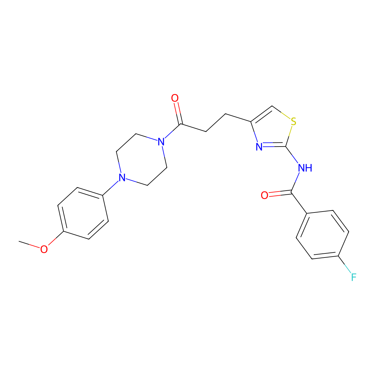 4-fluoro-N-(4-(3-(4-(4-methoxyphenyl)piperazin-1-yl)-3-oxopropyl)thiazol-2-yl)benzamide molecular structure, CAS 1049375-64-5