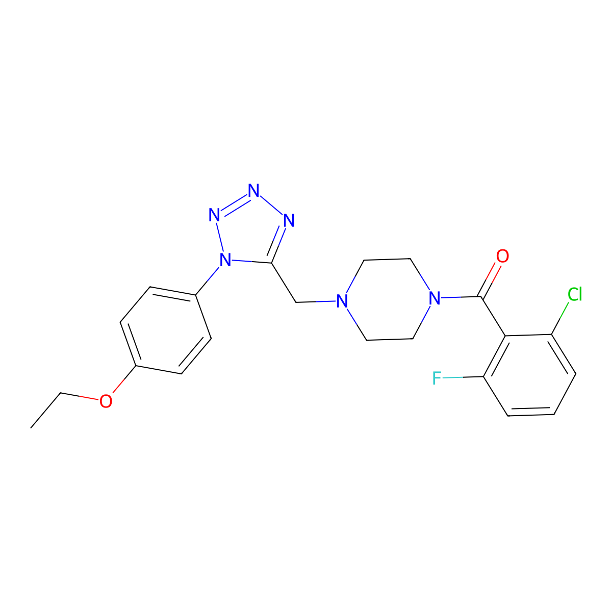 (2-chloro-6-fluorophenyl)(4-((1-(4-ethoxyphenyl)-1H-tetrazol-5-yl)methyl)piperazin-1-yl)methanone molecular structure, CAS 1049380-31-5