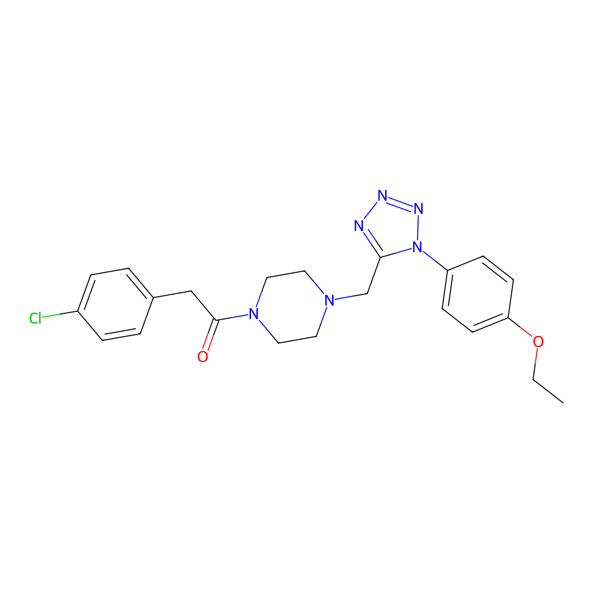 2-(4-chlorophenyl)-1-(4-((1-(4-ethoxyphenyl)-1H-tetrazol-5-yl)methyl)piperazin-1-yl)ethanone molecular structure, CAS 1049381-12-5