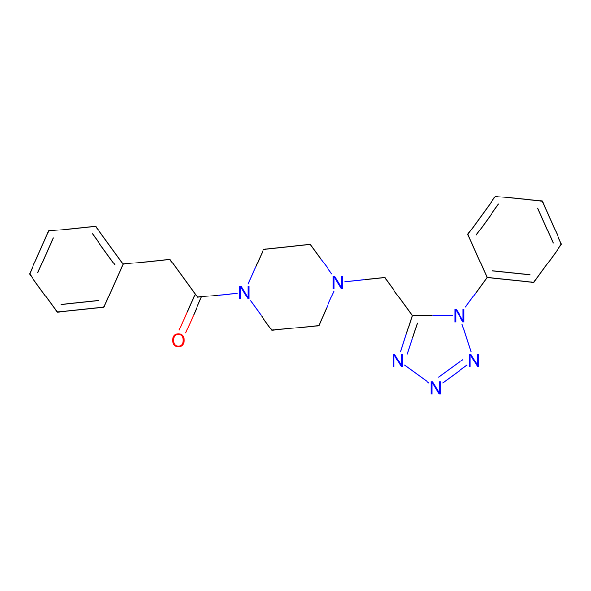 2-phenyl-1-{4-[(1-phenyl-1H-1,2,3,4-tetrazol-5-yl)methyl]piperazin-1-yl}ethan-1-one molecular structure, CAS 1049382-09-3