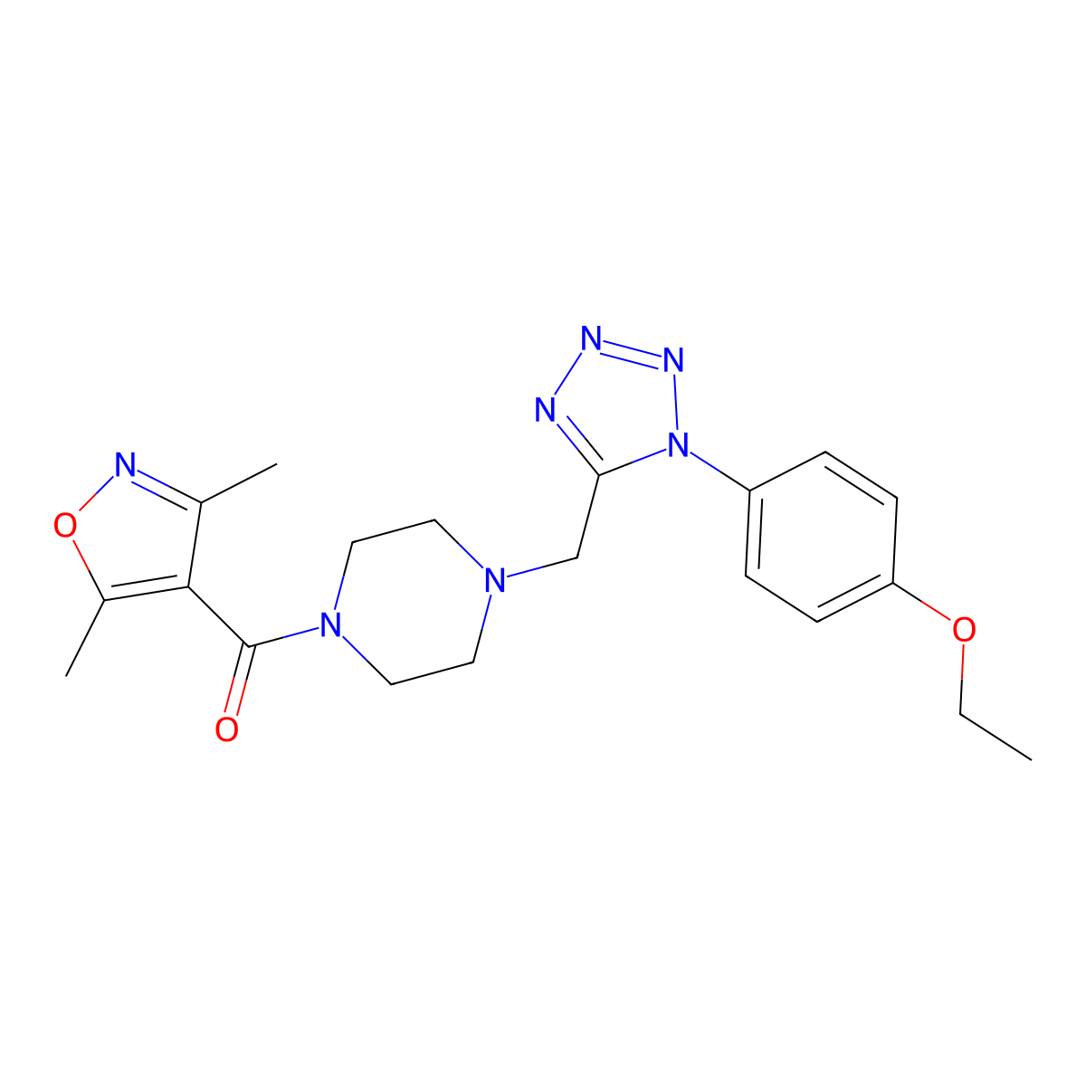 1-(3,5-dimethyl-1,2-oxazole-4-carbonyl)-4-{[1-(4-ethoxyphenyl)-1H-1,2,3,4-tetrazol-5-yl]methyl}piperazine molecular structure, CAS 1049382-54-8