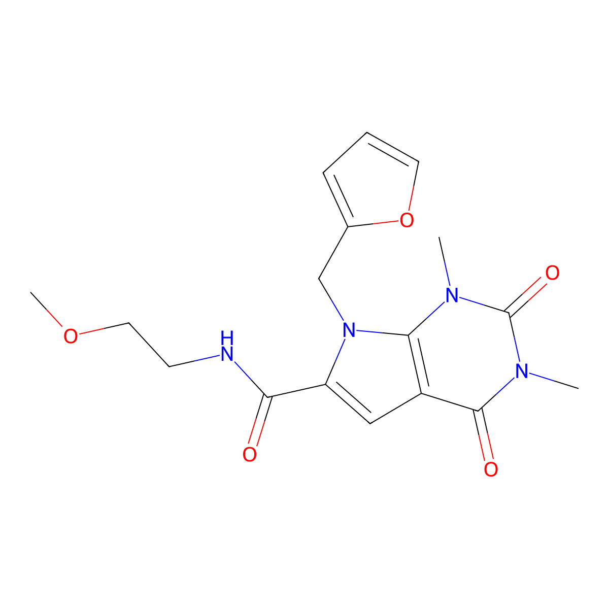 7-[(furan-2-yl)methyl]-N-(2-methoxyethyl)-1,3-dimethyl-2,4-dioxo-1H,2H,3H,4H,7H-pyrrolo[2,3-d]pyrimidine-6-carboxamide molecular structure, CAS 1049384-33-9