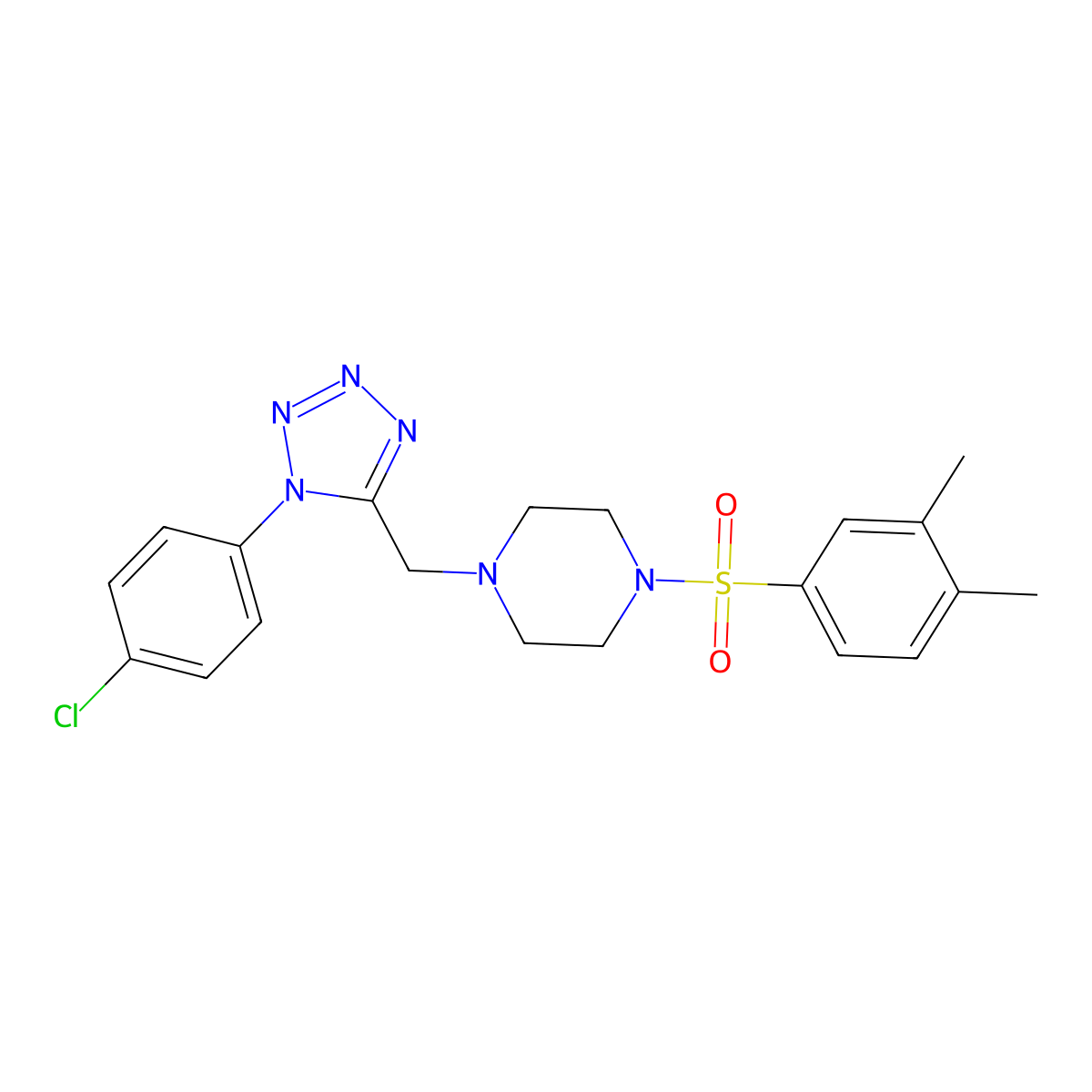 1-((1-(4-chlorophenyl)-1H-tetrazol-5-yl)methyl)-4-((3,4-dimethylphenyl)sulfonyl)piperazine molecular structure, CAS 1049384-85-1