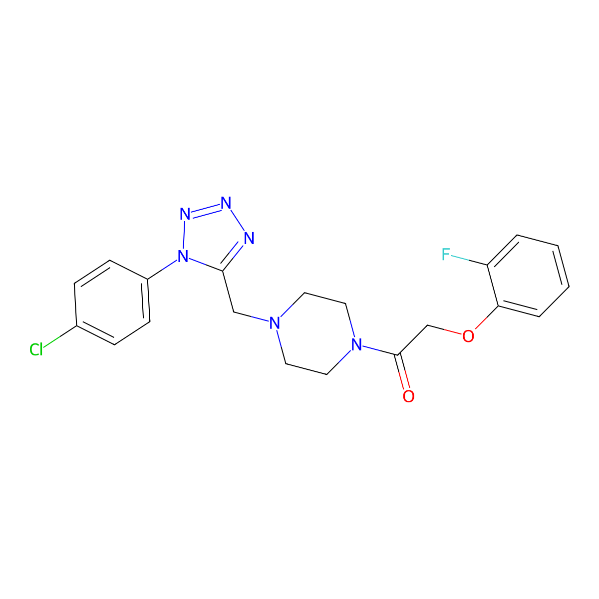 1-(4-((1-(4-chlorophenyl)-1H-tetrazol-5-yl)methyl)piperazin-1-yl)-2-(2-fluorophenoxy)ethanone molecular structure, CAS 1049385-74-1