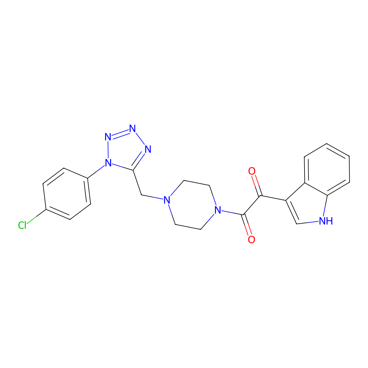 1-(4-((1-(4-chlorophenyl)-1H-tetrazol-5-yl)methyl)piperazin-1-yl)-2-(1H-indol-3-yl)ethane-1,2-dione molecular structure, CAS 1049386-45-9
