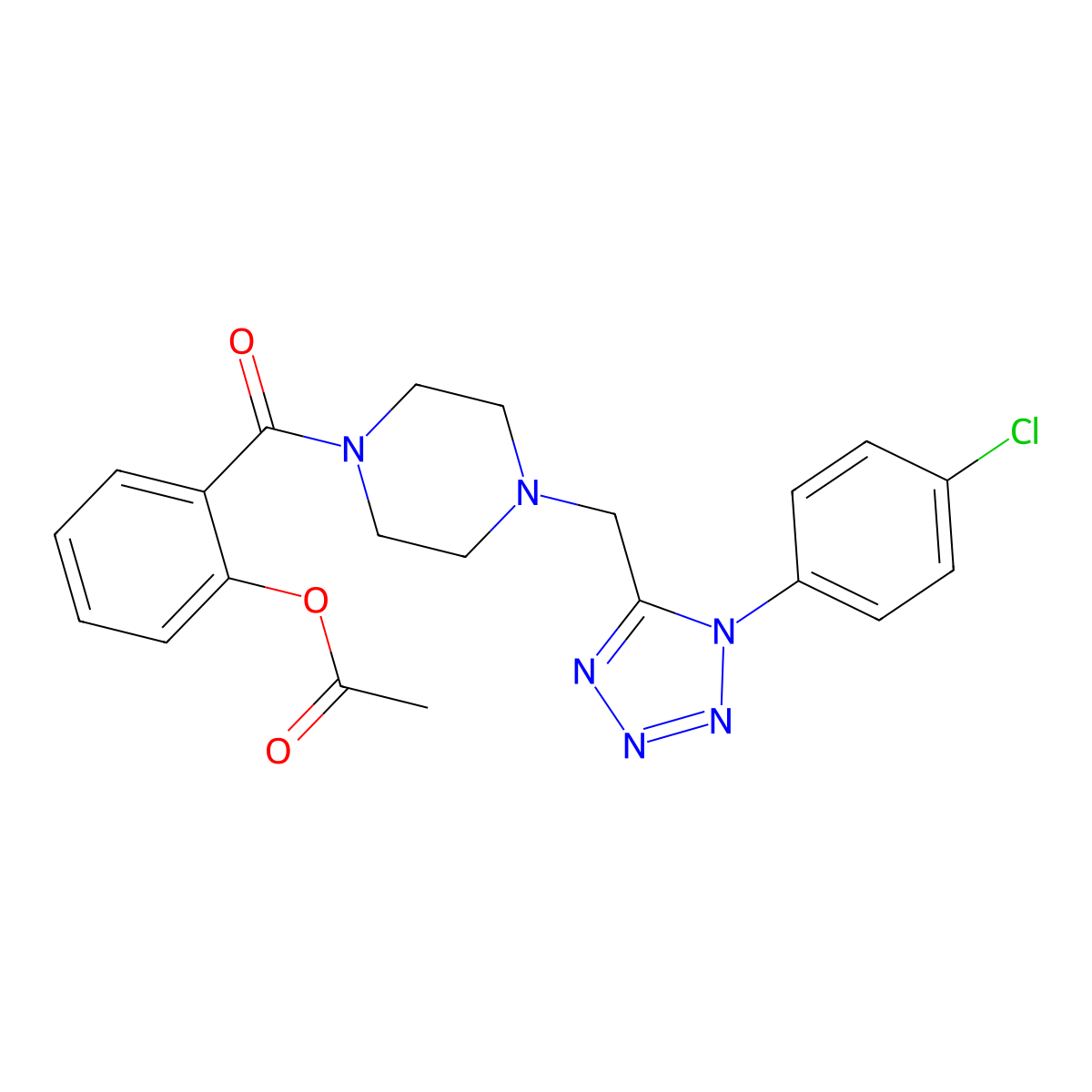 2-(4-((1-(4-chlorophenyl)-1H-tetrazol-5-yl)methyl)piperazine-1-carbonyl)phenyl acetate molecular structure, CAS 1049387-32-7