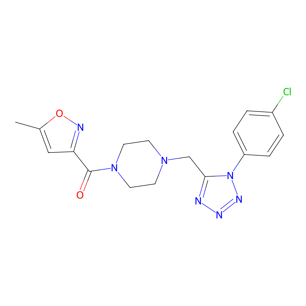 (4-((1-(4-chlorophenyl)-1H-tetrazol-5-yl)methyl)piperazin-1-yl)(5-methylisoxazol-3-yl)methanone molecular structure, CAS 1049387-56-5