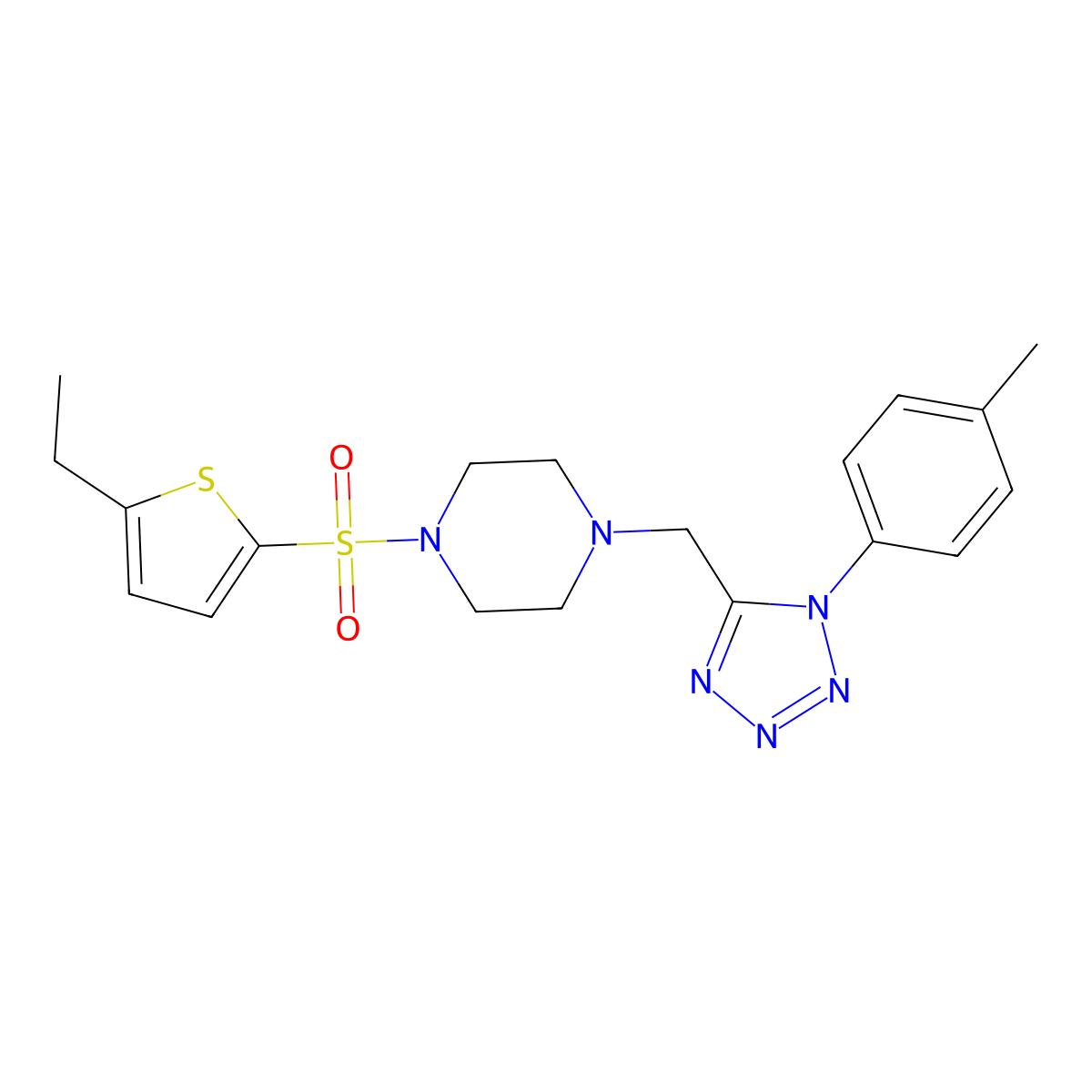 1-((5-ethylthiophen-2-yl)sulfonyl)-4-((1-(p-tolyl)-1H-tetrazol-5-yl)methyl)piperazine molecular structure, CAS 1049387-67-8