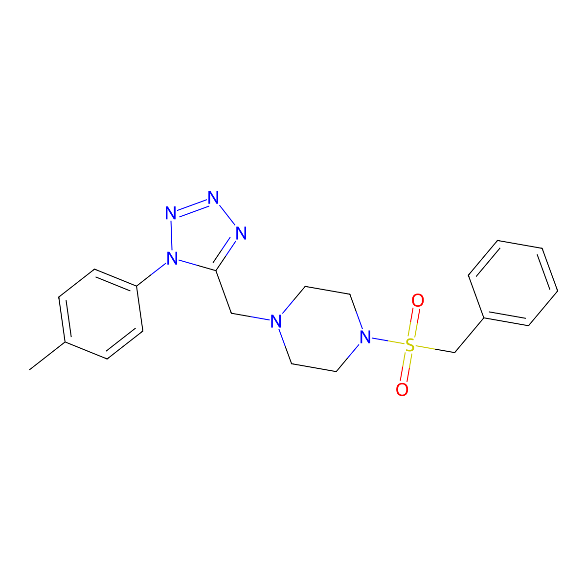 1-(benzylsulfonyl)-4-((1-(p-tolyl)-1H-tetrazol-5-yl)methyl)piperazine molecular structure, CAS 1049387-83-8