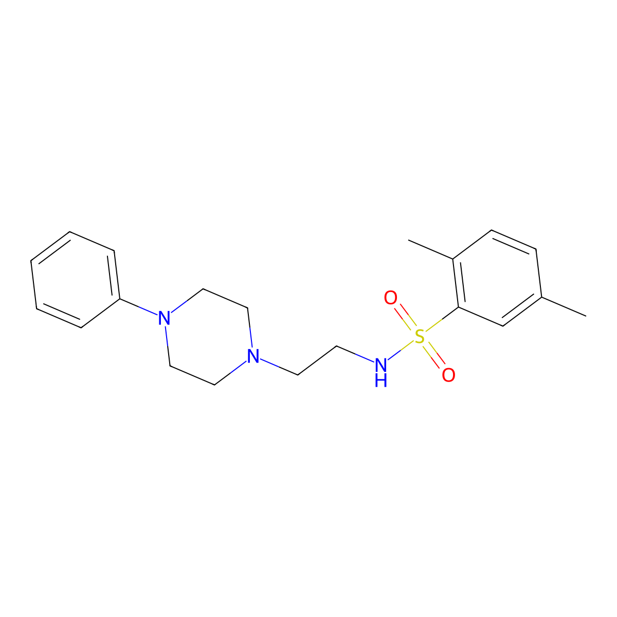 2,5-dimethyl-N-(2-(4-phenylpiperazin-1-yl)ethyl)benzenesulfonamide molecular structure, CAS 1049388-16-0